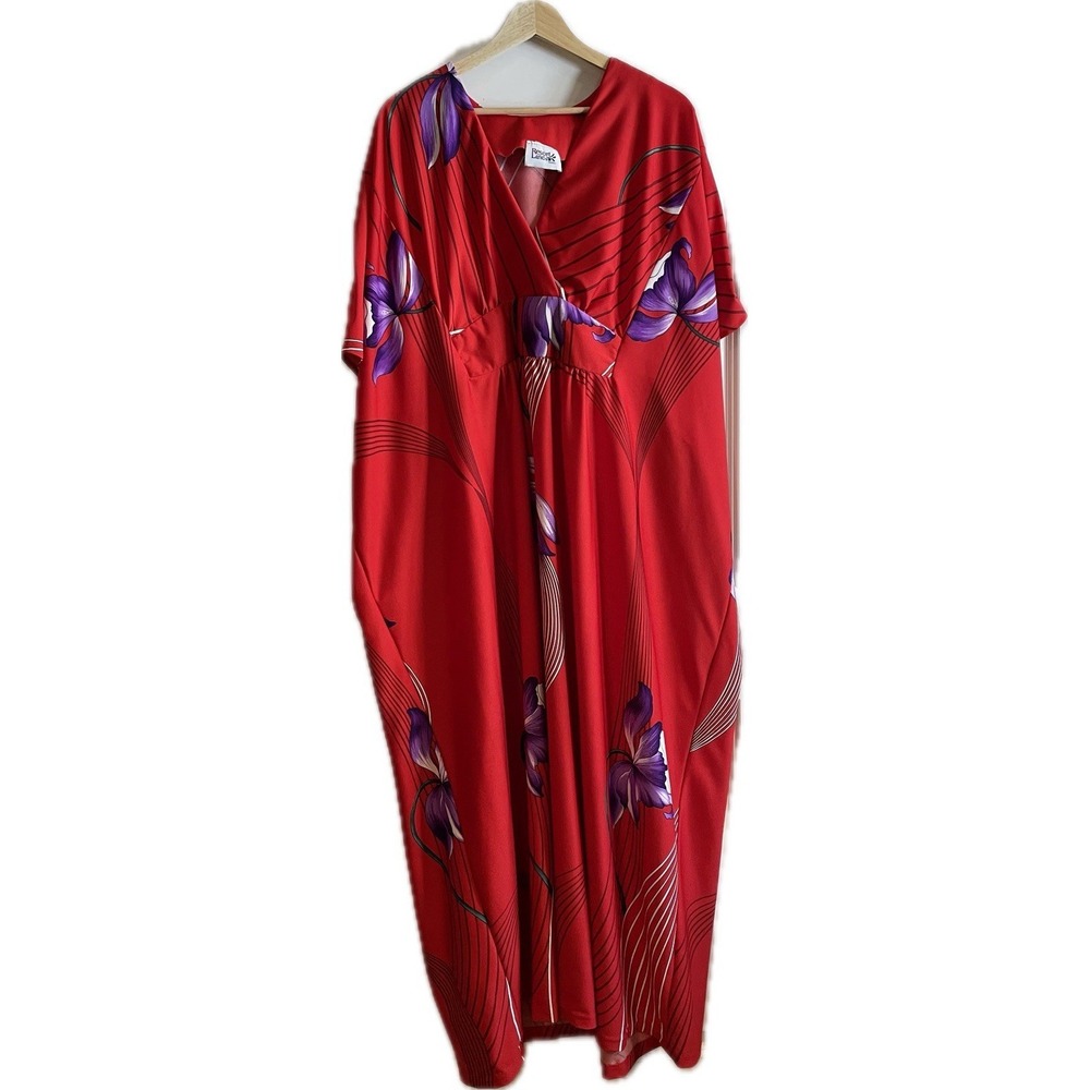 Vtg 60s Resort Line Floral Hawaiian Kaftan MuuMuu Plus Size